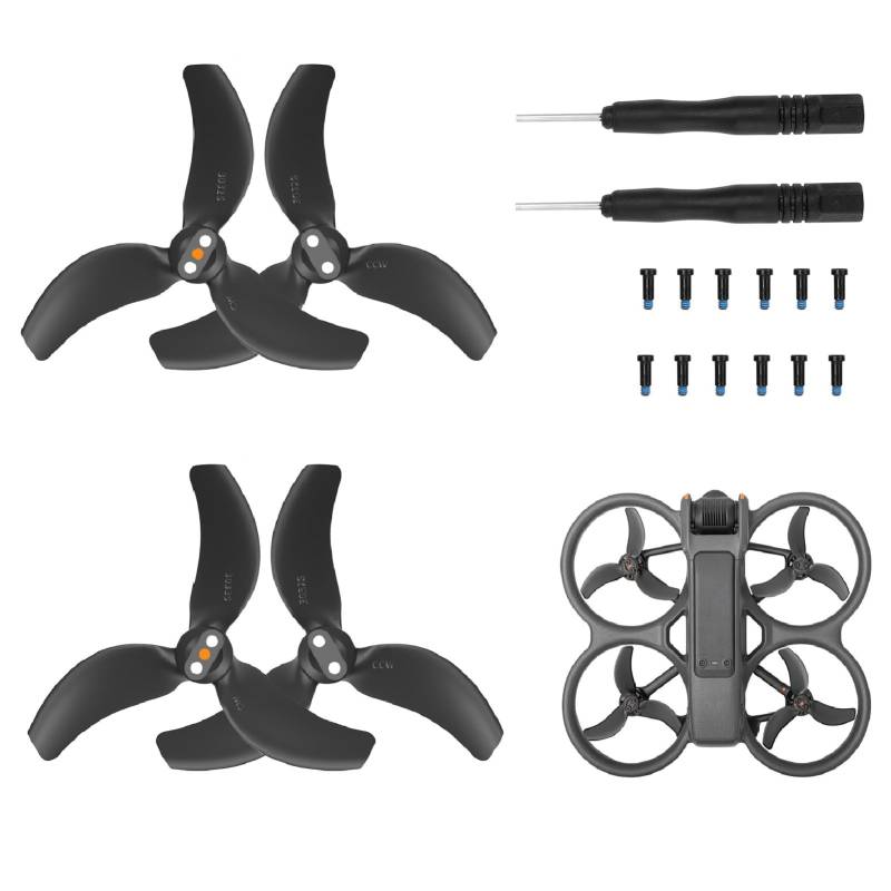 2 Paar Propeller für DJI Avata 2 Drone Zubehör, Propeller-Ersatz-Propellerblätter Schnellspanner Silent Flight Propeller Kit für DJI Avata 2 Drohne, mit Exklusive Schrauben & Schraubendreher (Schwarz) von GZWY