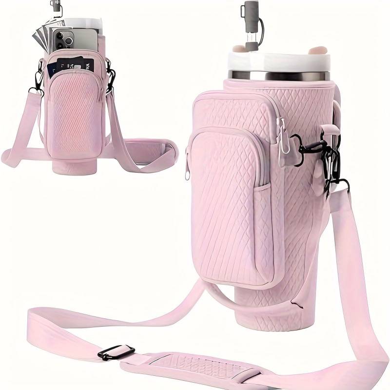 Tasche für Stanley Cup 40oz, Wasserflasche Tragetasche mit Handyfach und Verstellbare Schultergurt, Tasche für Stanley Cup Zubehör, Wasserflaschenhalter Tasche für Wandern, Camping, Reisen (Rosa) von GZWY