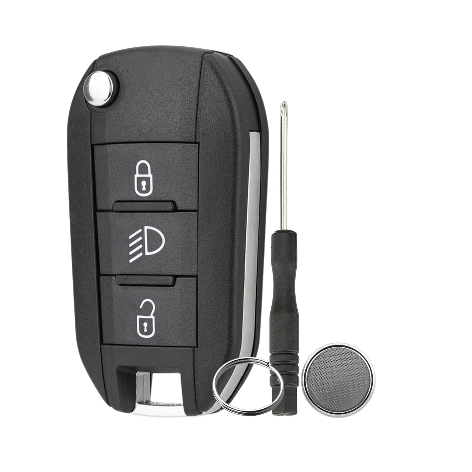 3-Tasten Auto Schlüssel Gehäuse Schlüsseletui für Alten Peugeot 508 208 2008 308 Citroën Auto Schlüssel Gehäuse mit Schraubendreher Schlüsselring Lichttaste mit CR2032 Batteri (VA2 Blade) von GZXNKEY