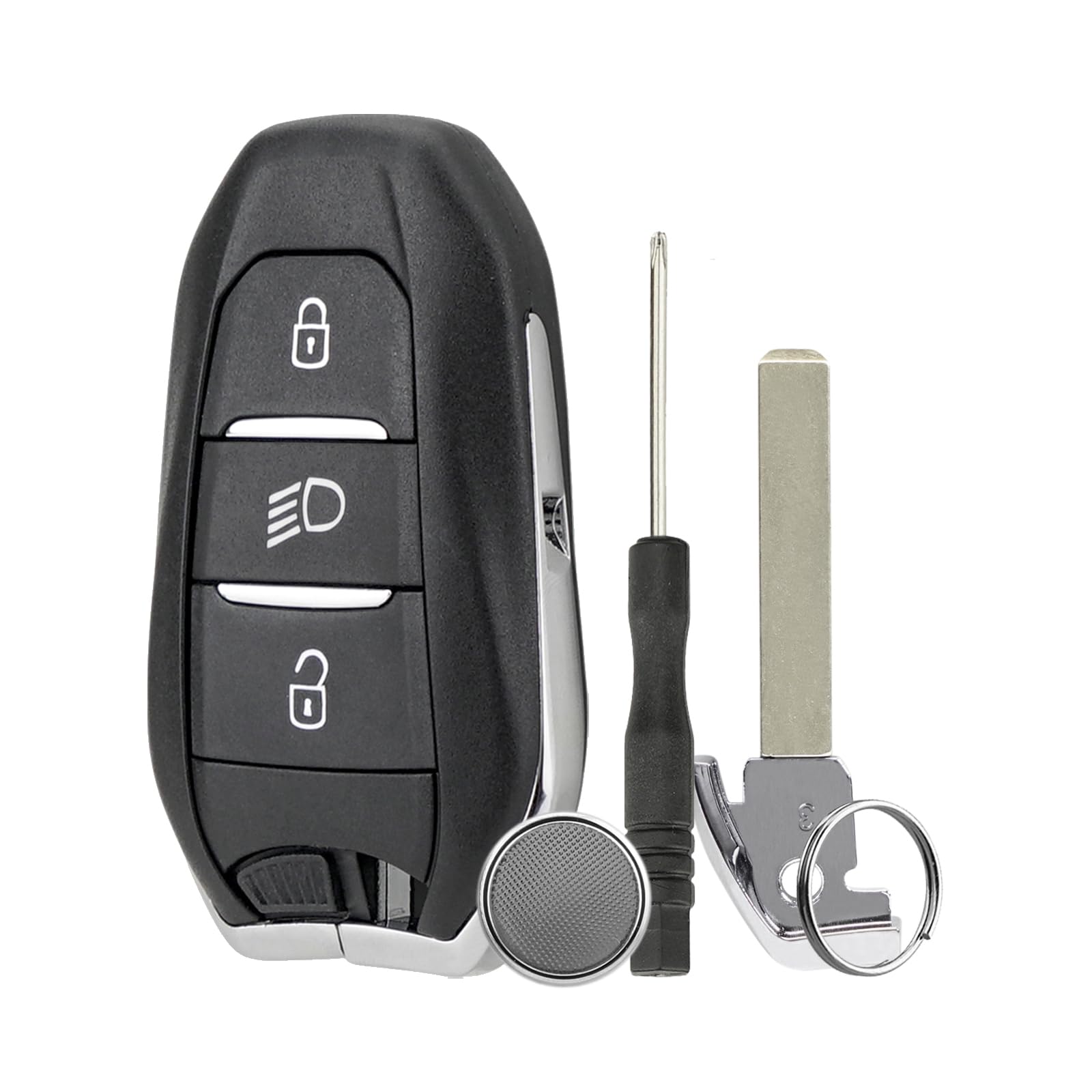 3-Tasten Auto Smart Schlüssel Gehäuse für Peugeot 308 208 5008 2008 3008 Smart Schlüssel Gehäuse mit Schraubendreher Schlüsselring Lichter Taste mit CR2032 Batteri（VA2 Blade） von GZXNKEY