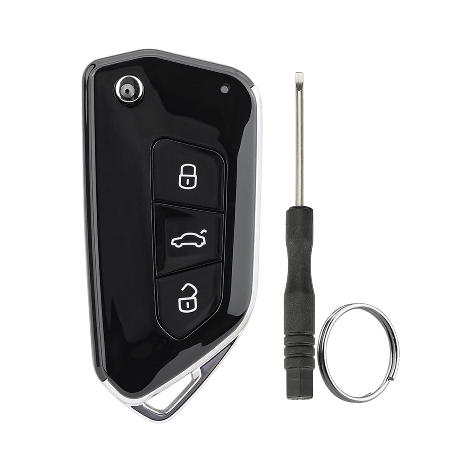 3-Tasten Autoschlüssel-Klappetui für Volkswagen Golf Mk6 Polo Beetle Cadillac Wagon Sharan Touareg Jetta mit Klinge und Schraubendreher und Schlüsselring (Ohne Batterie) von GZXNKEY