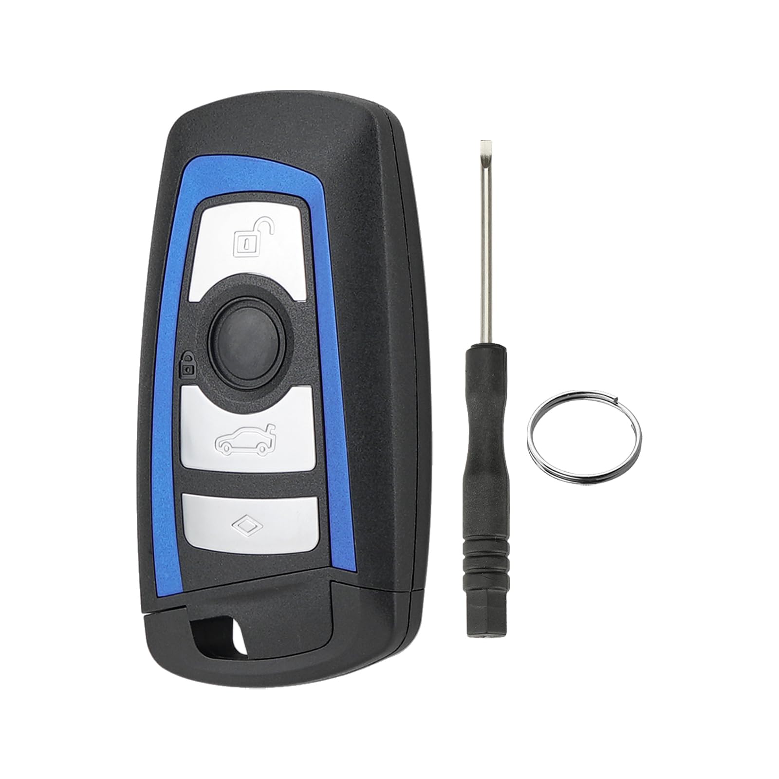 Schlüssel Gehäuse 4 Knöpfe Für BMW Smartkey F20 F21 F22 F30 F31 F80 E84 F85 F25 Smart Remote Schlüssel mit Schraubendreher und Schlüsselring （Blaue Umrandung） von GZXNKEY