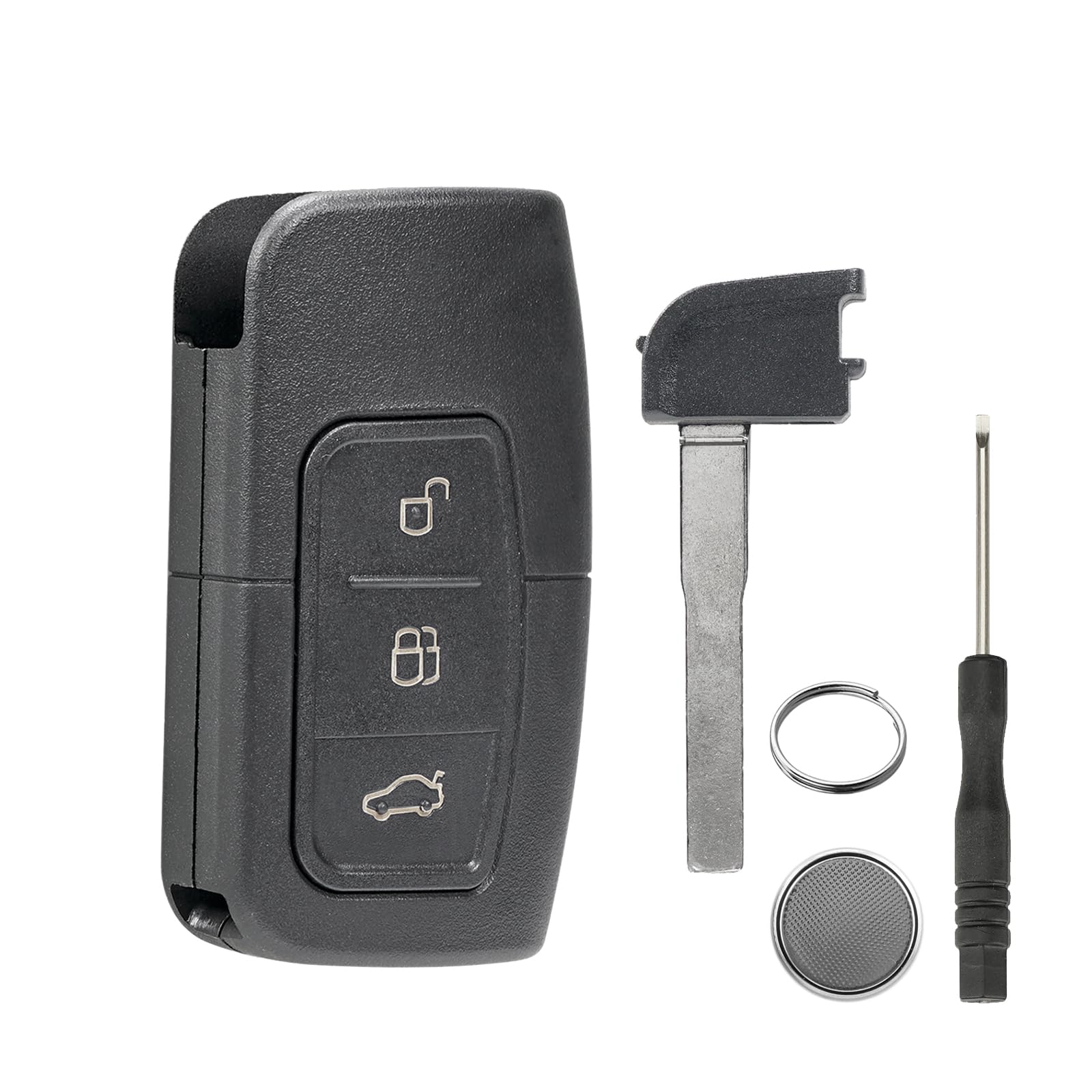 Schlüsselgehäuse für Ford-Schlüsselanhänger, 3 Tasten, für Ford Focus Kuga Keyless Entry Remote Key Case Ersatz mit Schraubendreher Schlüsselring Batterie CR2032 von GZXNKEY