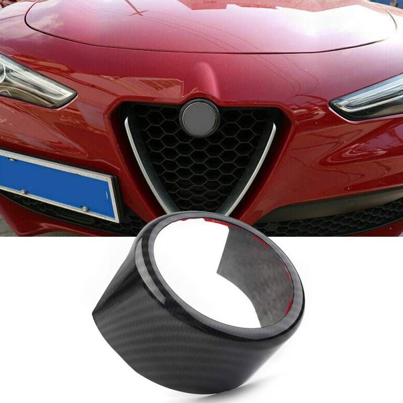 GZYF Car Auto ABS Front Bumper Grille Emblem Bezel Trim Cover for Alfa Romeo Stelvio 2017-2020, Carbon Fiber Look von GZYF