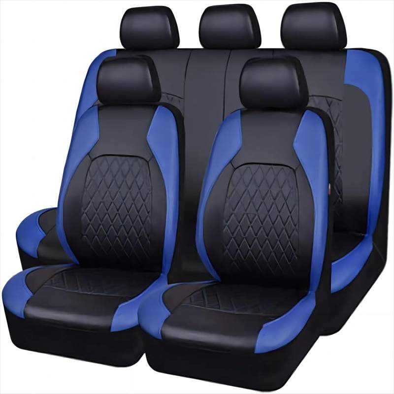 GaBlok Autositzbezug für-Chevrolet Spark 2015-2021, Surround-Leder, Wasserdicht, Atmungsaktiv, rutschfest, Abnehmbar, Universelles Schutzzubehör, Black Blue von GaBlok