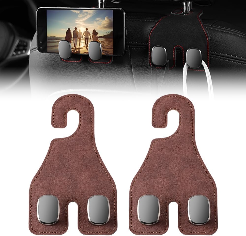 Autositz Doppelhaken für Kopfstütze, Auto Lagerung Haken, Auto Kopfstütze Haken Taschenhaken, Autositz Haken für Handtaschen, Universal Rücksitzhaken für Handtaschen und Geldbörsen (2PCS-Brown) von Gahwa