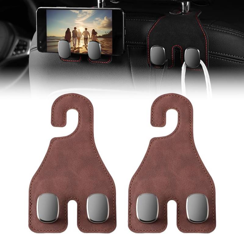 Autositz Doppelhaken für Kopfstütze, Auto Lagerung Haken, Auto Kopfstütze Haken Taschenhaken, Autositz Haken für Handtaschen, Universal Rücksitzhaken für Handtaschen und Geldbörsen (2PCS-Brown) von Gahwa