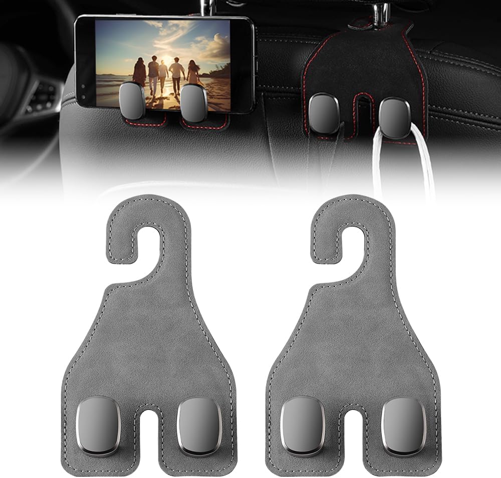 Autositz Doppelhaken für Kopfstütze, Auto Lagerung Haken, Auto Kopfstütze Haken Taschenhaken, Autositz Haken für Handtaschen, Universal Rücksitzhaken für Handtaschen und Geldbörsen (2PCS-Gray) von Gahwa