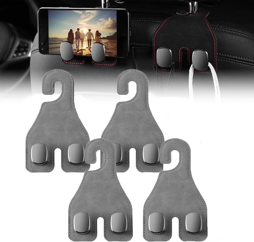 Autositz Doppelhaken für Kopfstütze, Auto Lagerung Haken, Auto Kopfstütze Haken Taschenhaken, Autositz Haken für Handtaschen, Universal Rücksitzhaken für Handtaschen und Geldbörsen (4PCS-Gray) von Gahwa