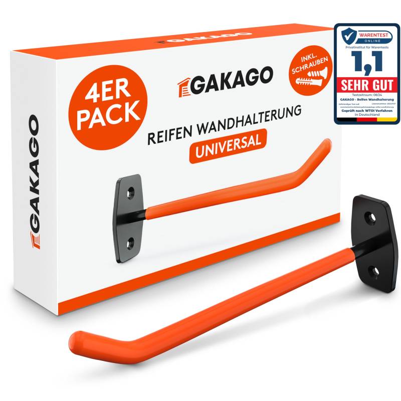 Gakago Reifenhalter Wandhalterung – 4er Felgenhalter Wand Set inkl. Schrauben & Dübel mit Montageanleitung - Extra Lange Reifen Wandhalterung - Halter für Autoreifen & Felgen zum Lagern von Gakago