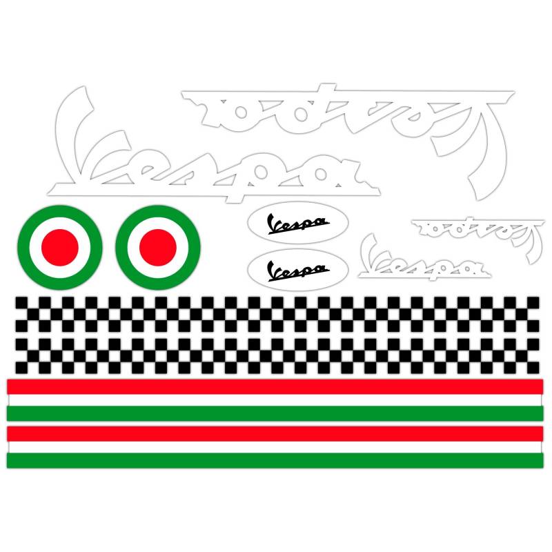 GamesMonkey Mas Di Vitale Maria Ditta Individuale Aufkleber Helm Set Vespa Weiß Streifen Italien Helmet Vinyl Poliert Sortiert in Vinyl von GamesMonkey