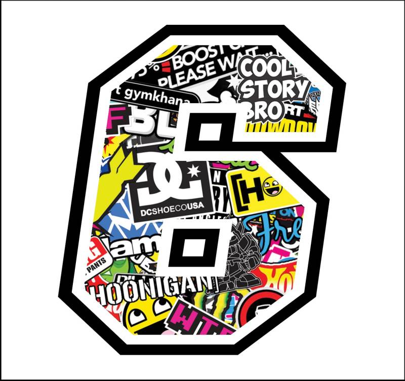 Sticker Number 6 Race 12 cm - Sticker Bomb - Rennen Cross Track Auto Motorrad Aufkleber von GamesMonkey