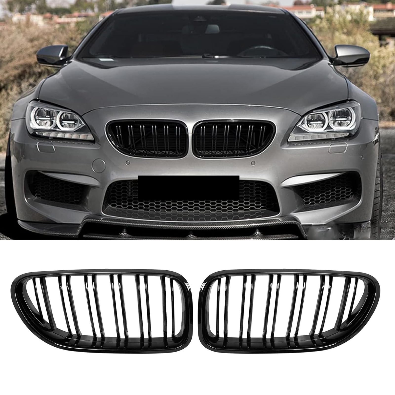 F06 Kühlergrille passend für BMW 6er F06 F12 F13 Nieren Schwarz grill vorne 2012-2017 Doppelsteg Nieren Schwarz Glanz(Nicht geeignet für 6er GT) von Gangying