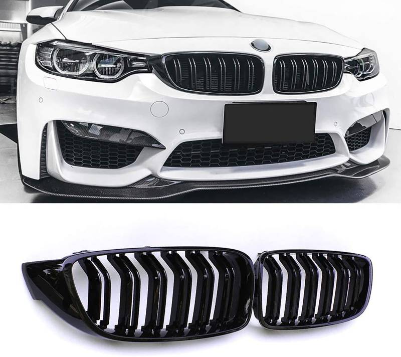 F32 Front Nieren Kühlergrill Kompatibel für BMW 4er F32 F33 F36 2013-2018 F82 F83 M4 F80 M3 2015-2019 Glänzend Schwarz Doppellamellen von Gangying