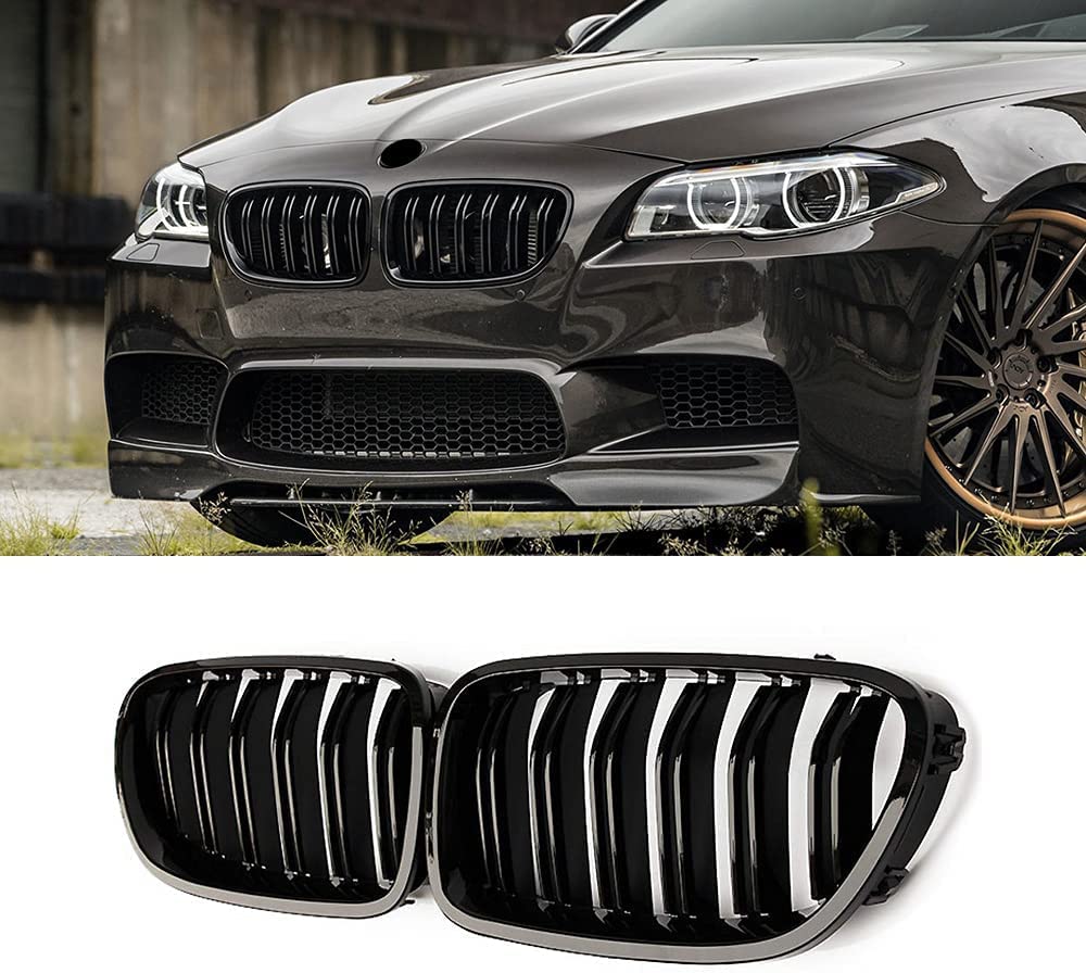 Gangying F11 Nieren, F10 Nieren Schwarz Front Nieren F10 Kühlergrill für BMW 5 Serie F10 F11 M5 2010-2017 f10 Grill Schwarz Glänzend Doppel-Lamellen Grill von Gangying