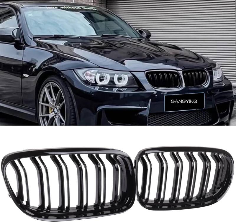 Gangying E90 E91 Kühlergrille passend für BMW 3er E90 E91 LCI Bj Nieren Schwarz Facelift grill vorne 2009-2011 Doppelsteg Nieren Schwarz Glanz von Gangying