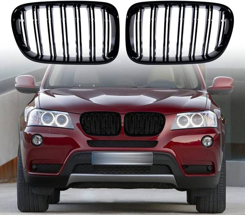 Gangying F25 Kühlergrille, Front Nierengitter für BMW X Serie X3 X4 F25 F26 Nieren 2010 2011 2012 2013 Glossy Black Doppelsteg Grille von Gangying