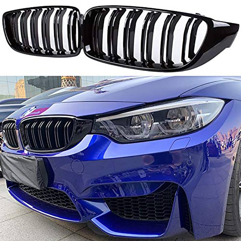 Gangying F32 kühlergrill passend für BMW 4er F32 F33 F36 Nieren Schwarz (2014–2019) F82 M4 F80 M3 (2015–2019) F33 Nieren Schwarz F36 Kühlergrill Vorne Schwarzer Doppelsteg Grill von Gangying