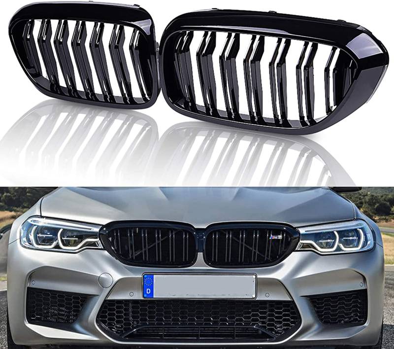 Gangying G30 Kühlergrill, G31 Nieren Schwarz passend für BMW 5er G30 G31 Grill Nieren Schwarz 2017-2020 Doppellamellen schwarz glänzende Grills von Gangying