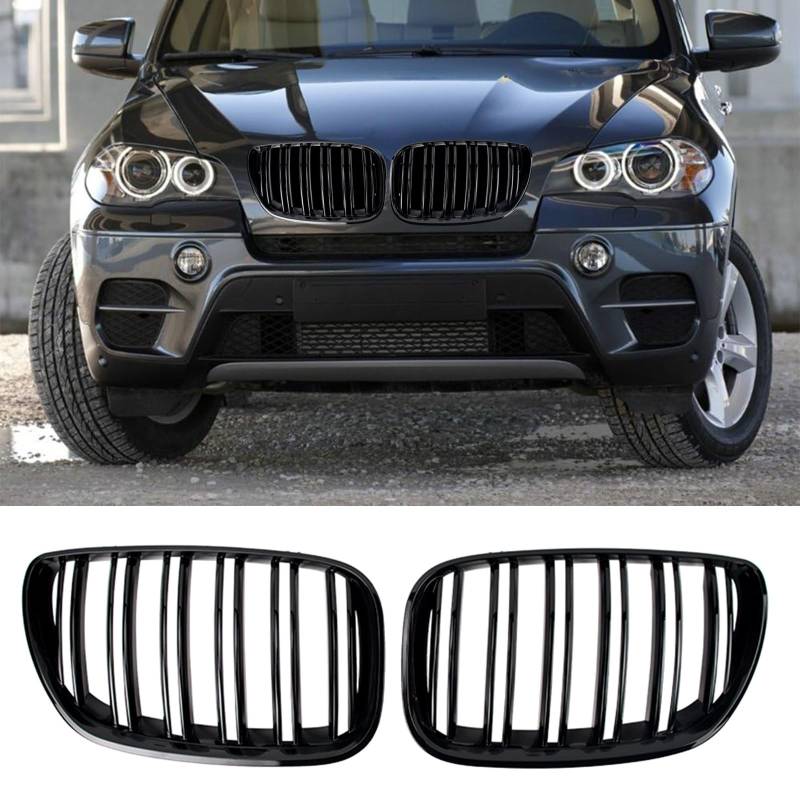 Gangying E53 Kühlergrill für BMW X5 E53 Nieren Schwarz LCI Facelift Grill Schwarz Glänzend Doppelsteg 2004 2005 2006 von Gangying