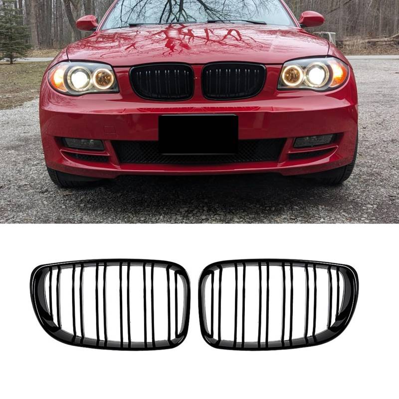 Gangying E81 E82 Nieren Schwarz,Kühlergrill für BMW 1er E81 E82 E87 E88 LCI Facelift Nieren Schwarz E81 E82 Grill Glanz Schwarz Doppelsteg Sport Kühlergrill 2008-2011 von Gangying