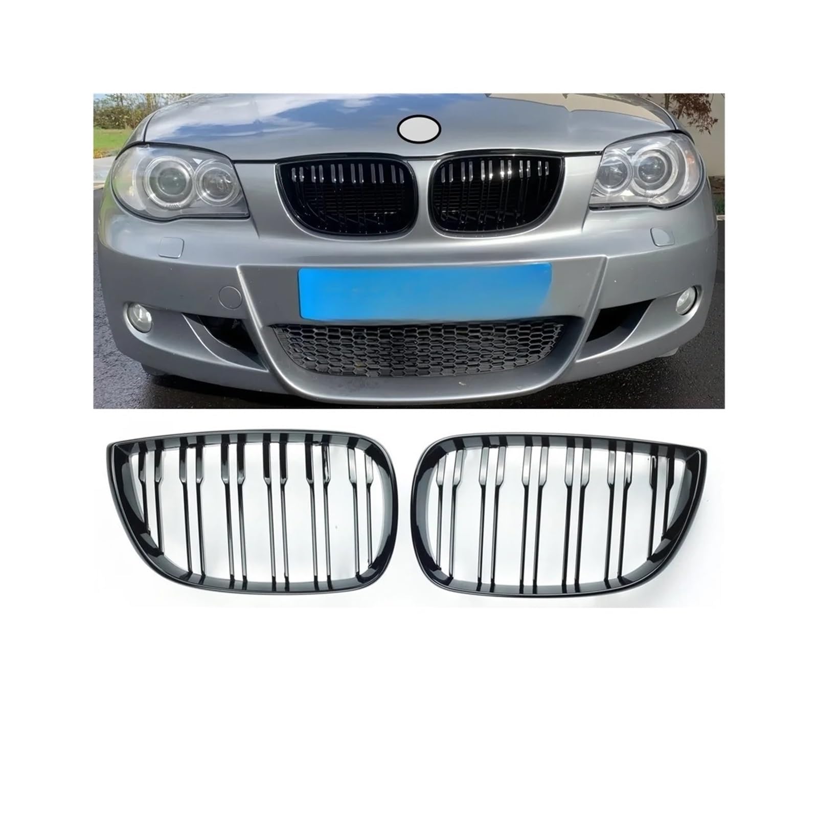 Gangying E81 E87 Nieren Schwarz für BMW 1er E81 E87 120d 120i 130i Kühlergrill E81 E82 Grill Glanz Schwarz Doppelsteg Sport Kühlergrill 2004-2007 von Gangying