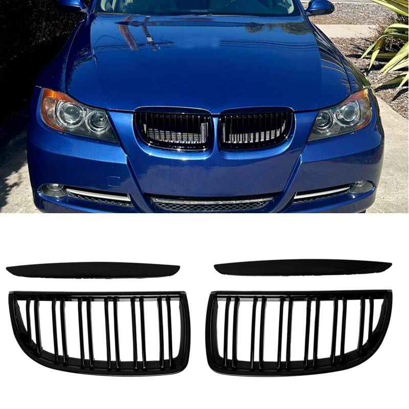 Gangying E90 Nieren Schwarz für BMW 3er E90 E91 2005-2008 E90 touring E91 Grill Glanz Schwarz Doppelsteg Sport Kühlergrill von Gangying