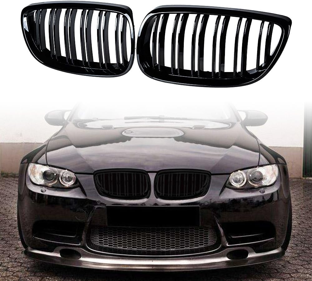 Gangying E92 Nieren Schwarz Passt für BMW 3er E92 E93 Kühlergrill 2006-2010 Grill Doppelsteg Glanz Schwarz Kühlergrill Vorne von Gangying