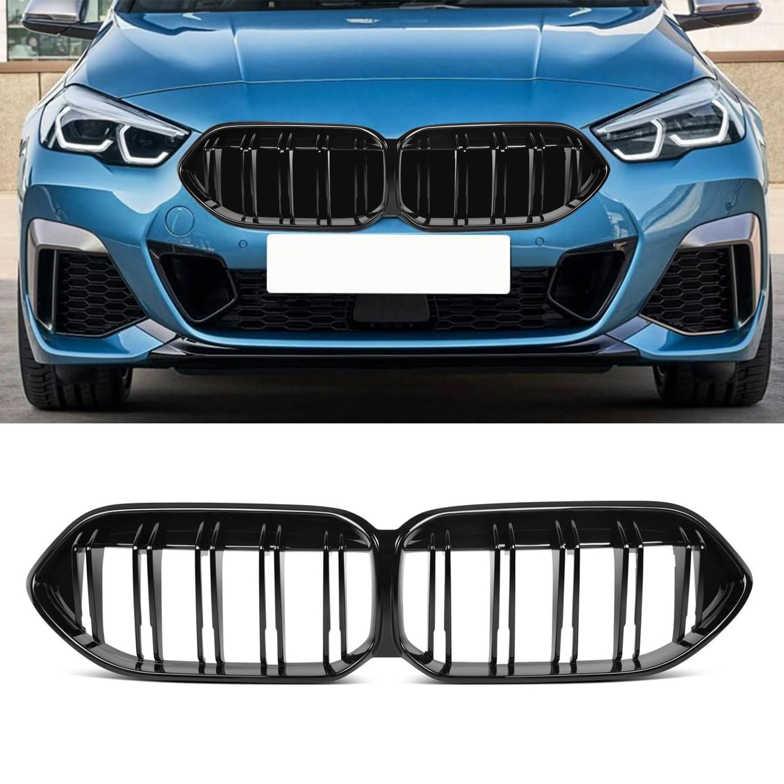 Gangying F44 Kühlergrill für BMW 2er F44 Nieren 220i 225i M235i M240i 4 Türer Doppelsteg Sport Kühlergrill Glanz Schwarz 2021 2022 2023 2024 von Gangying