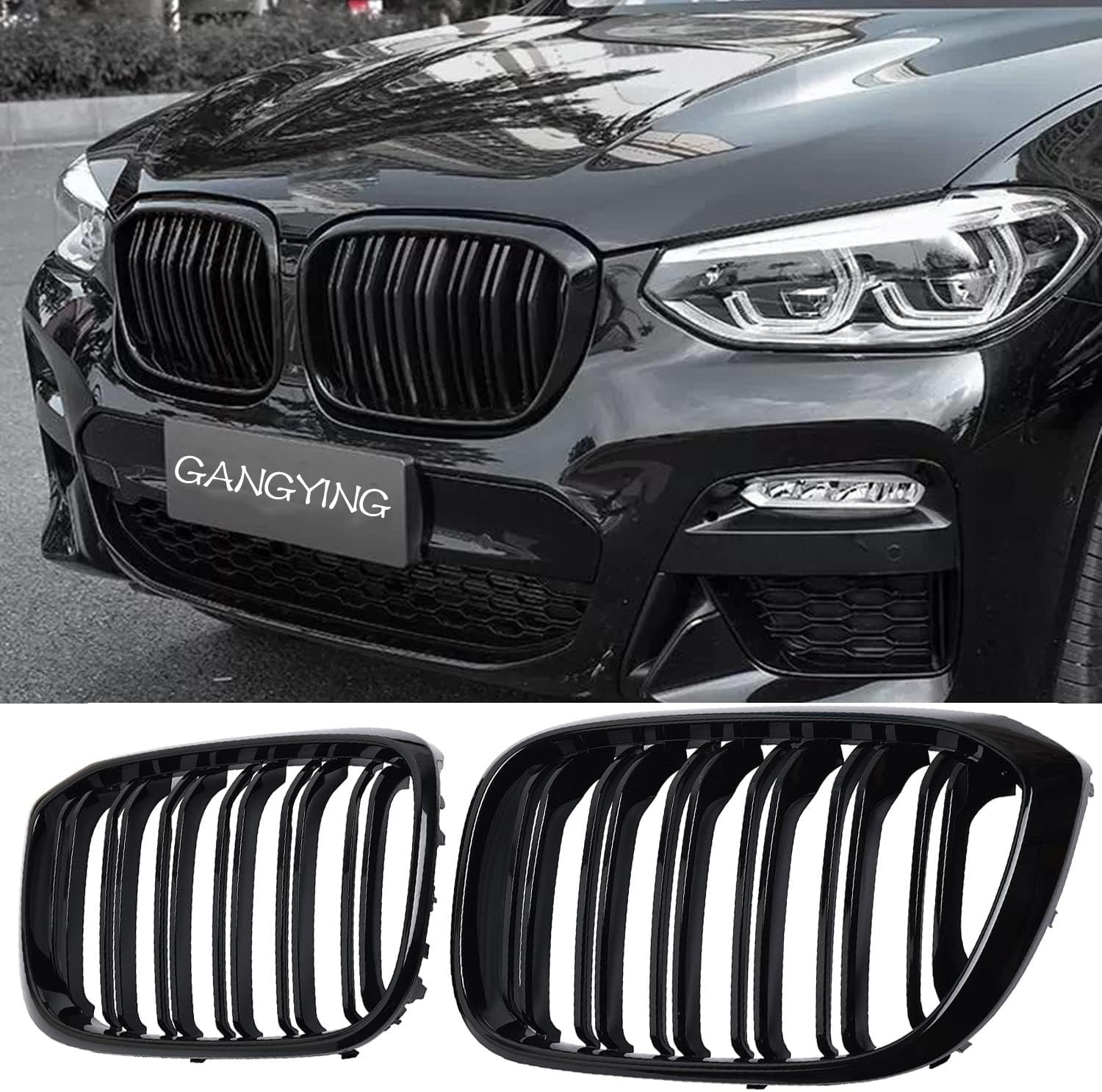 Gangying G01 Nieren Schwarz,Kühlergrill für BMW X3 G01 2018-2021 X4 G02 2019-2021 X3 Grill x4 Grill Schwarzer Glanz Doppelsteg Nieren von Gangying