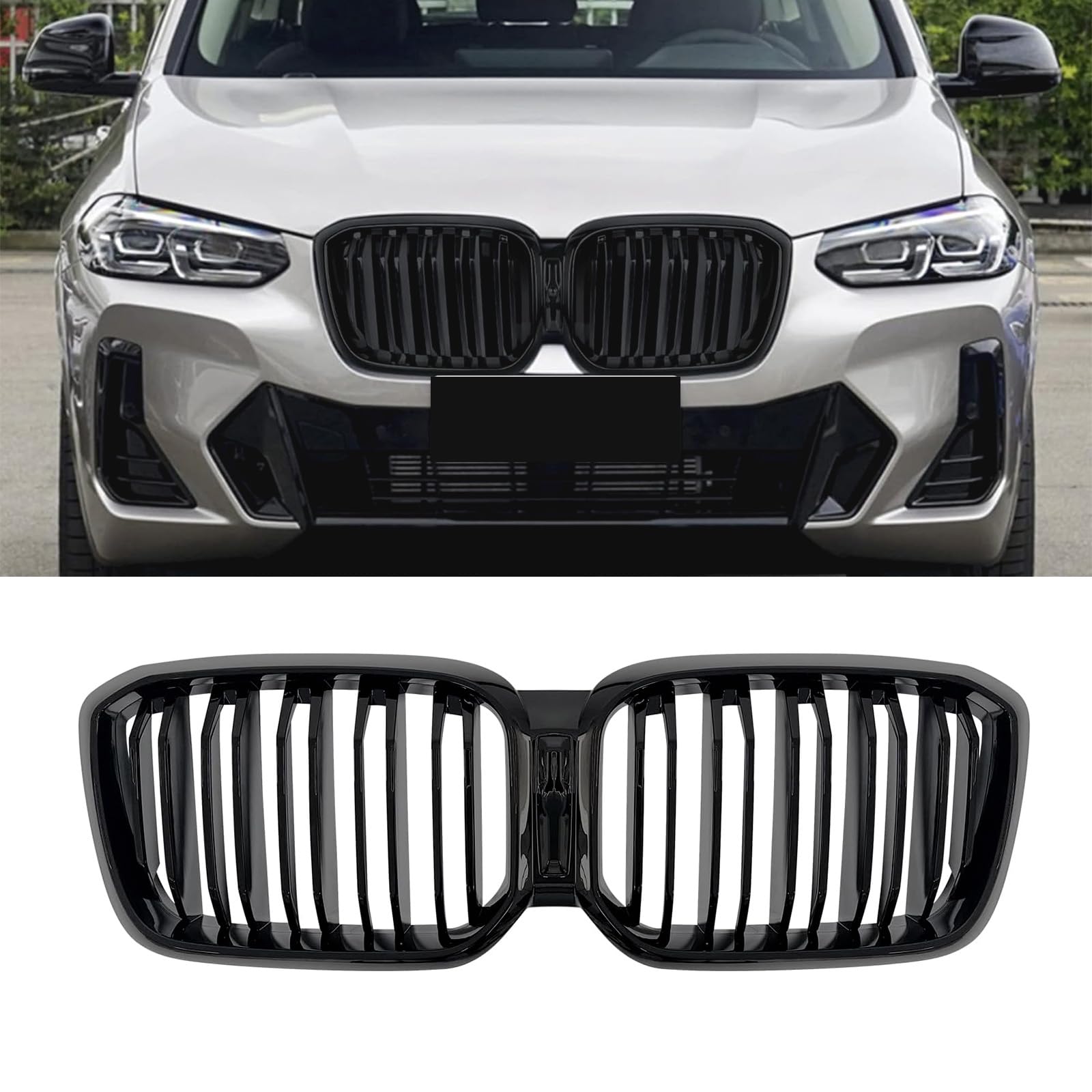 Gangying G01 Nieren Schwarz,Kühlergrill für BMW X3 X4 G01 G02 Grill LCI Facelift X3 X4 Grill Schwarzer Glanz Doppelsteg Nieren 2022 2023 2024 von Gangying