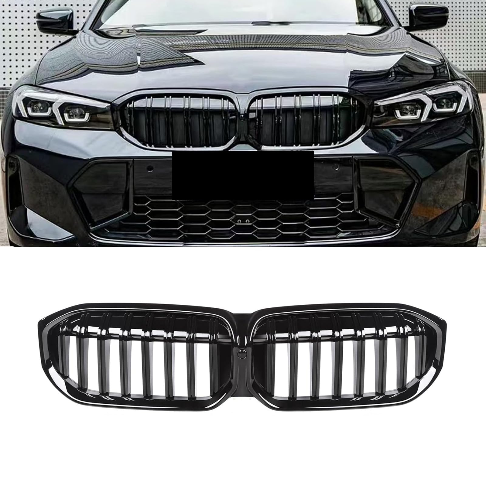 Gangying G20 G21 Nieren Schwarz,Kühlergrill für BMW 3 Series G20 G21 LCI Facelift Grill Schwarzer Glanz Doppelsteg Nieren 2023 2024 2025 von Gangying