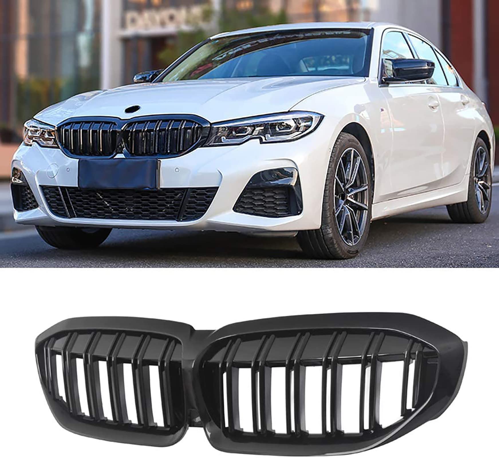 Gangying G20 G21 Nieren Schwarz,Kühlergrille passend für BMW 3er G20 G21 2019-2022 Schwarz Glanz G20 G21 Grill Kühlergrill Vorne 316i 318i 320i 328i 330i 335i 340i Doppelsteg Nieren von Gangying