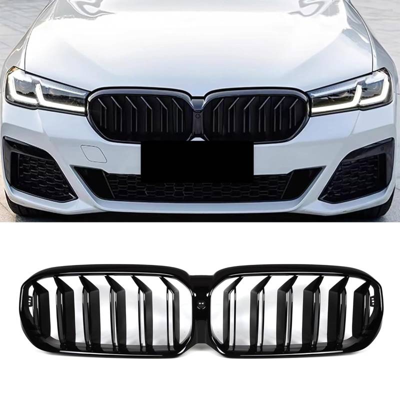 Gangying G30 Kühlergrill, G31 Nieren Schwarz passend für BMW 5er G30 G31 LCI Facelift Grill Nieren Schwarz Doppellamellen schwarz glänzende Grills 2021 2022 2023 von Gangying