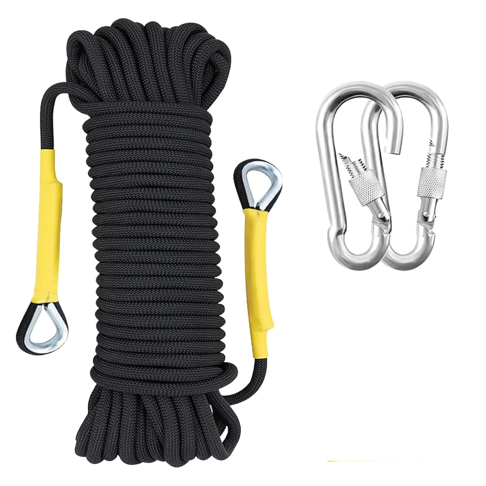 Gangying Kletterseil 8mm Statisches Kletterseil Outdoor Seil Feuerrettungs-Fallschirm-Seil Geflecht Nylon Seil mit 2 Karabinern für Wandern Outdoor Bergsteigen Sport Camping Länge 20m von Gangying