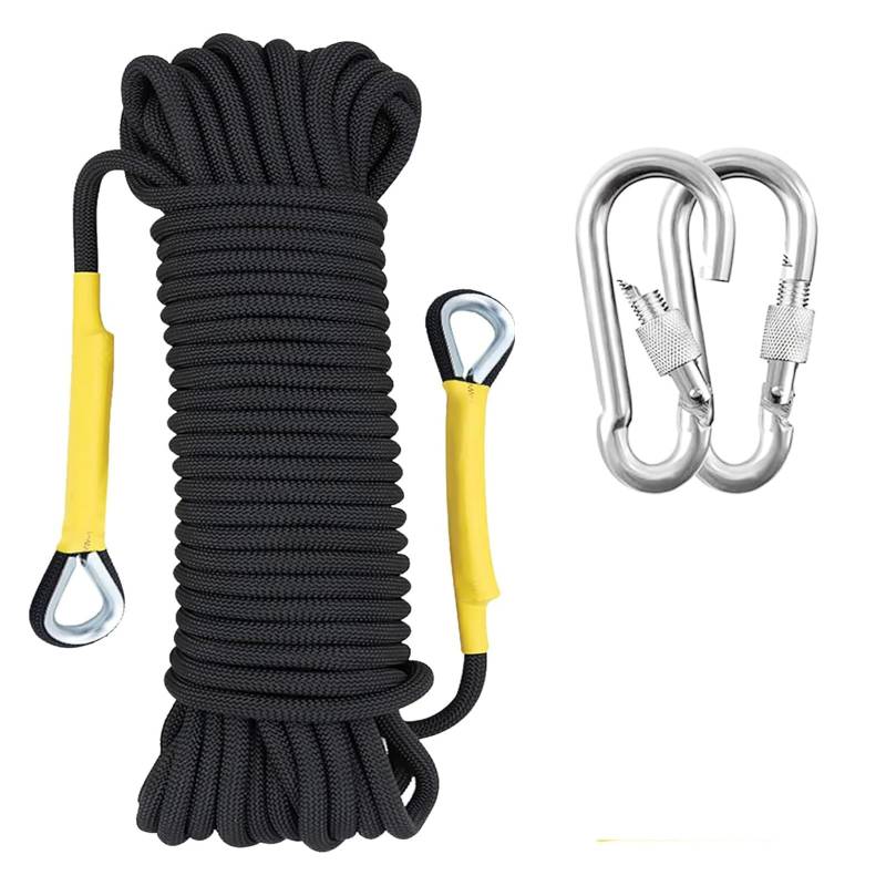 Gangying Kletterseil 8mm Statisches Kletterseil Outdoor Seil Feuerrettungs-Fallschirm-Seil Geflecht Nylon Seil mit 2 Karabinern für Wandern Outdoor Bergsteigen Sport Camping Länge 30m von Gangying