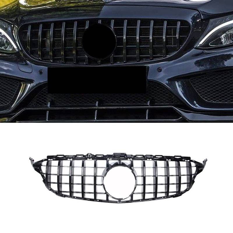 Gangying W205 Kühlergrill, GTR GT Style Frontgrill für Mercedes C-class C180 C200 C250 C300 C350 C400 2015-2018 Schwarz glänzend（Nicht passen C63，ohne Kamera） von Gangying