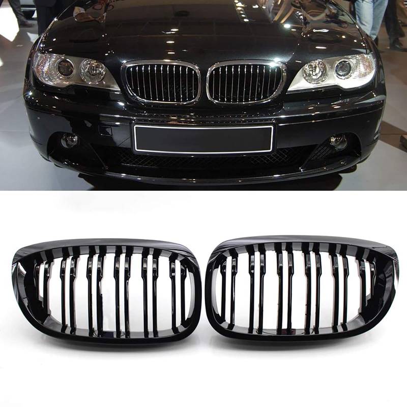 Gangying E46 Nieren Schwarz, Kühlergrill Passend für BMW 3er E46 4 Door 4D 2002-2005 LCI Facelift Grill Glanz Schwarz Doppelsteg Sport Kühlergrill (Nicht geeignet für 2 Türen) von Gangying