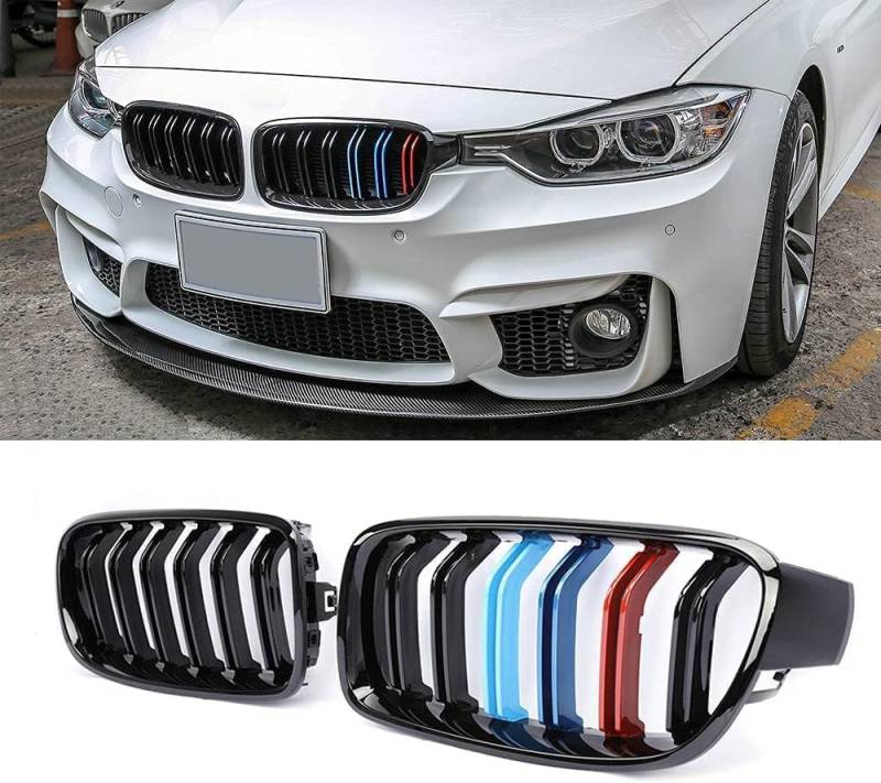 Gangying F32 Kühlergrill Passend für BMW 4ER F32 F33 F36 M4 2014-2020 Doppelsteg Front Nieren Kühlergrill Gitter Schwarz Glanz Kühler Front Doppel Rippen Grill Links Rechts von Gangying