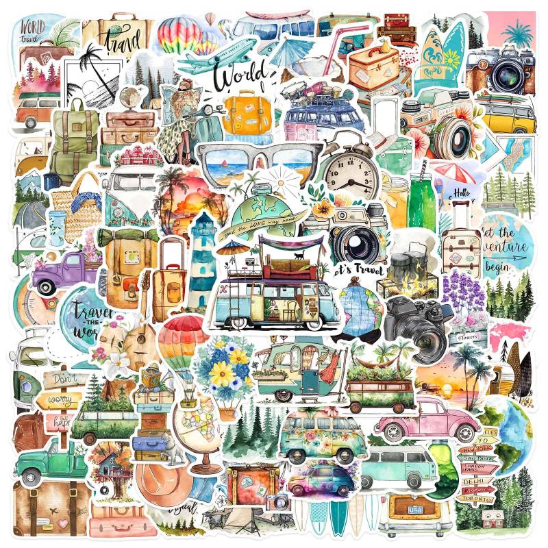 Gaojiwanju 100 Stück Außenreisen Aufkleber,Wasserdicht Vinyl Stickers Aesthetic Decals für Auto Motorräder Fahrrad Skateboard Snowboard Gitarre Wasserflaschen Gepäck Reisekoffer Laptop Phone Pad von Gaojiwanju