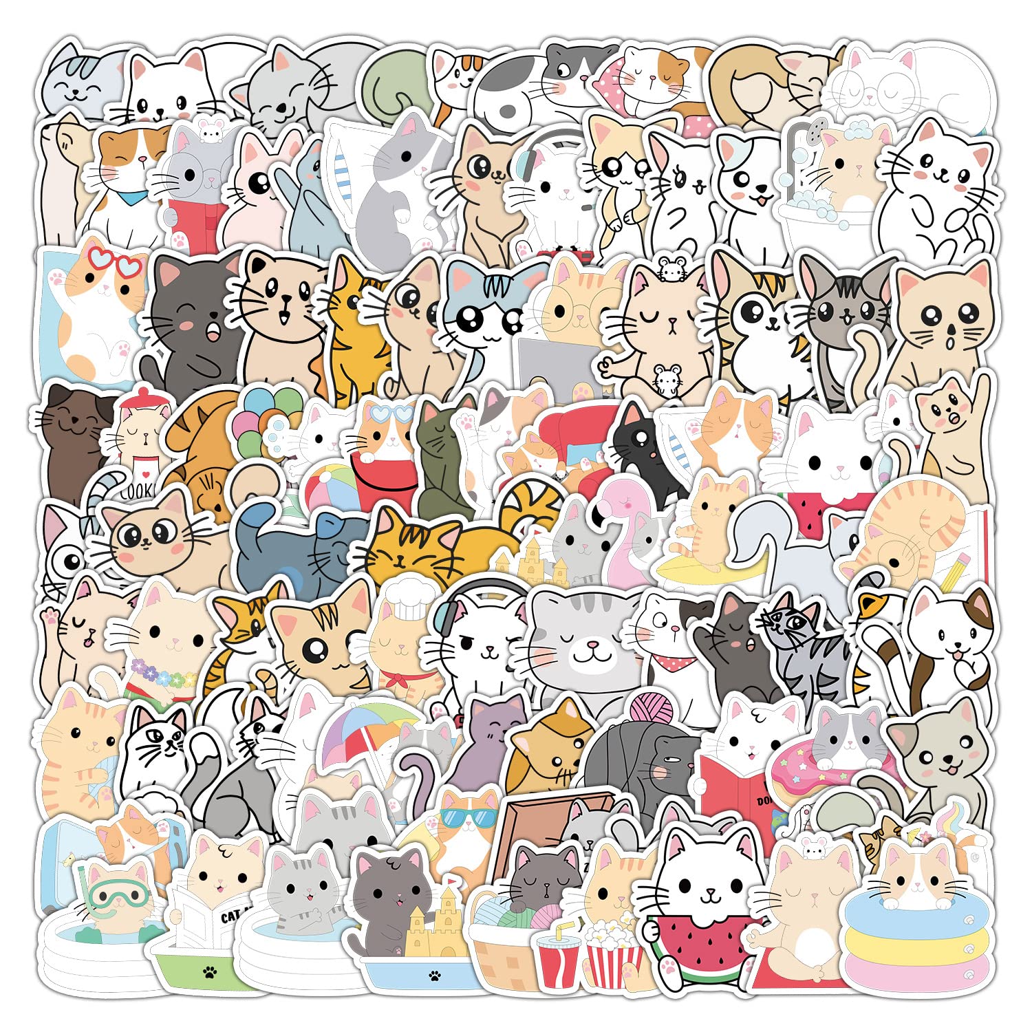 100 Stück Lustiges Katzen Landschaft Wasserfeste Aufkleber Sticker Set für Kinder Jugendliche Cute Cat Aufkleber für Auto Laptop Skateboard Fahrrad Moped Motorrad Motorräder Gepäck Computer Koffer von Gaojiwanju