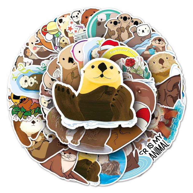 50 Stück Europäischer Flussotter Wasserfeste Aufkleber Sticker Set für Kinder Jugendliche Otter Vinyl Aufkleber für Auto Laptop Skateboard Fahrrad Moped Motorrad Motorräder Gepäck Computer Koffer von Gaojiwanju