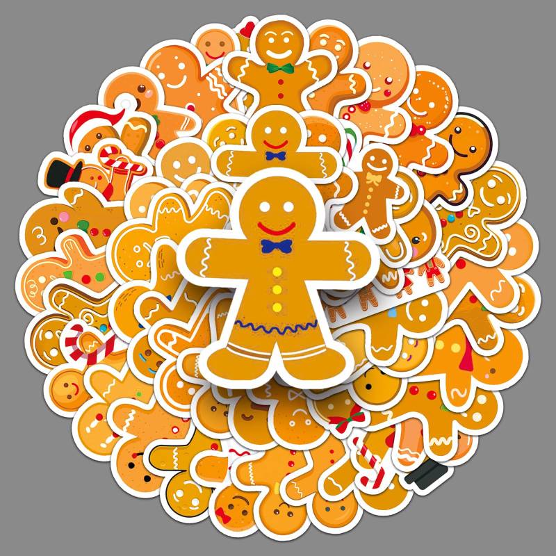 50 Stück Gingerbread Man Wasserfeste Aufkleber Sticker Set Graffiti Aufkleber für Kinder Jugendliche Cute Funny Aufkleber für Auto Laptop Skateboard Fahrrad Moped Motorrad Motorräder Gepäck Computer von Gaojiwanju