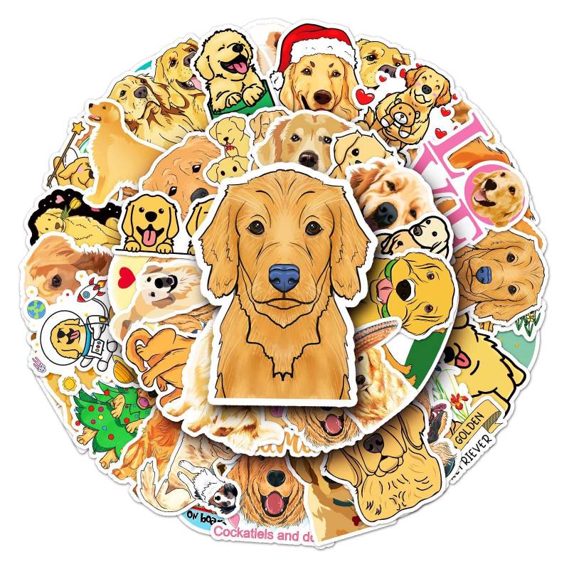 50 Stück Goldene Haare Wasserfeste Aufkleber Sticker Set für Kinder Jugendliche Golden Retriever Vinyl Aufkleber für Auto Laptop Skateboard Fahrrad Moped Motorrad Motorräder Gepäck Computer Koffer von Gaojiwanju