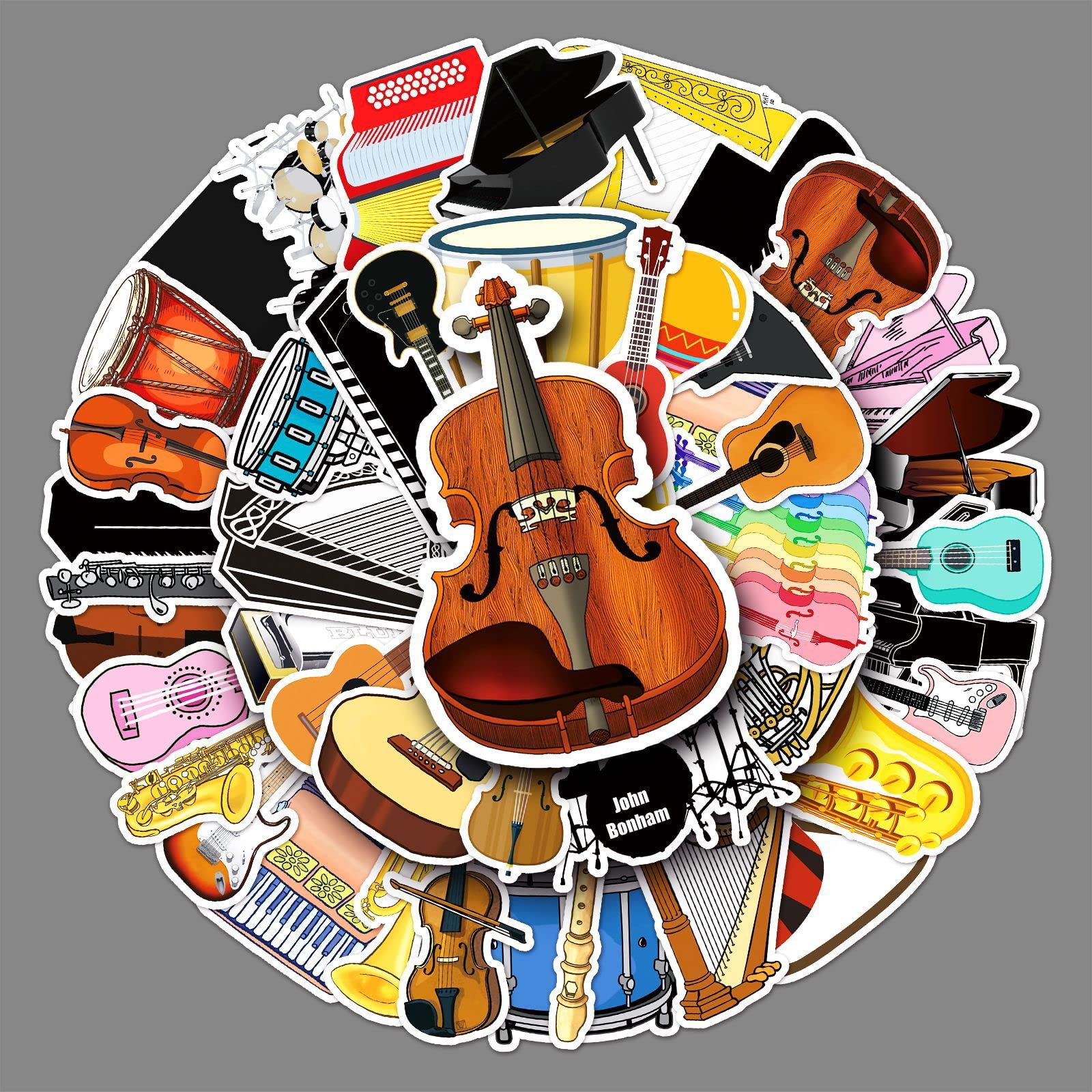 50 Stück Musikinstrumente Wasserfeste Aufkleber Sticker Set für Kinder Jugendliche Instrument Vinyl Aufkleber für Auto Laptop Skateboard Fahrrad Moped Motorrad Motorräder Gepäck Computer Koffer von Gaojiwanju