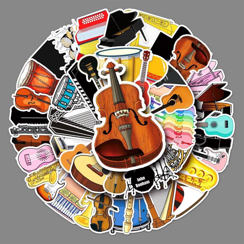 50 Stück Musikinstrumente Wasserfeste Aufkleber Sticker Set für Kinder Jugendliche Instrument Vinyl Aufkleber für Auto Laptop Skateboard Fahrrad Moped Motorrad Motorräder Gepäck Computer Koffer von Gaojiwanju