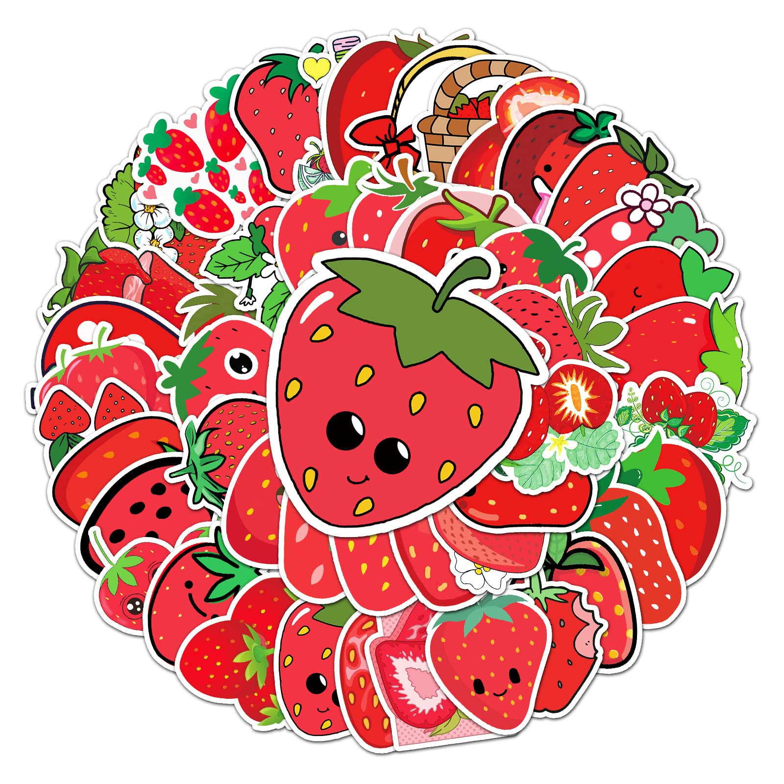 50 Stück Obst Erdbeeren Wasserfeste Aufkleber Sticker Set für Kinder Jugendliche Fruit Strawberry Vinyl Aufkleber für Auto Laptop Skateboard Fahrrad Moped Motorrad Motorräder Gepäck Computer Koffer von Gaojiwanju