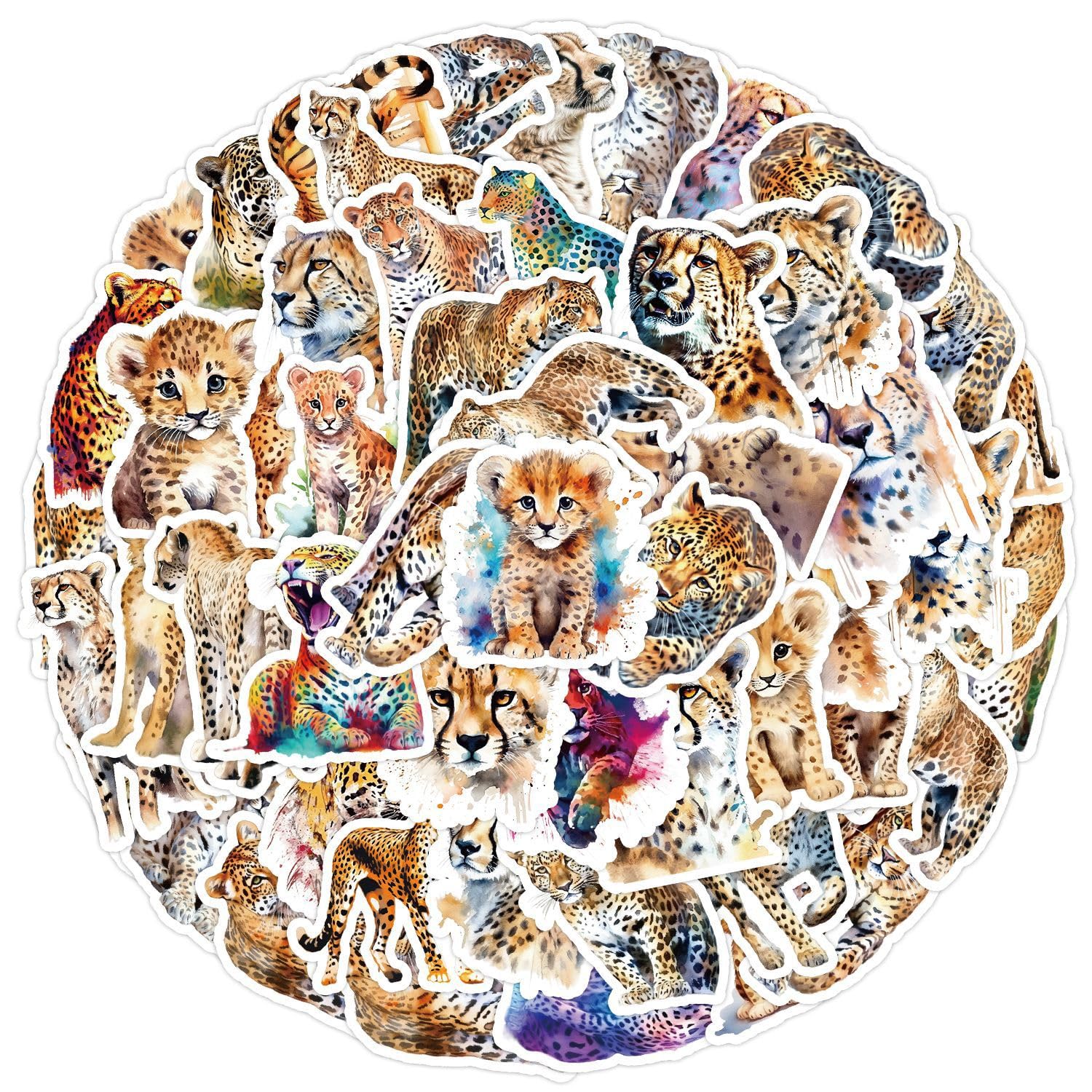 50 Stück Safari Tiere Leopard Wasserfeste Aufkleber Sticker Set für Kinder Jugendliche Leopard Vinyl Aufkleber für Auto Laptop Skateboard Fahrrad Moped Motorrad Motorräder Gepäck Computer Koffer von Gaojiwanju