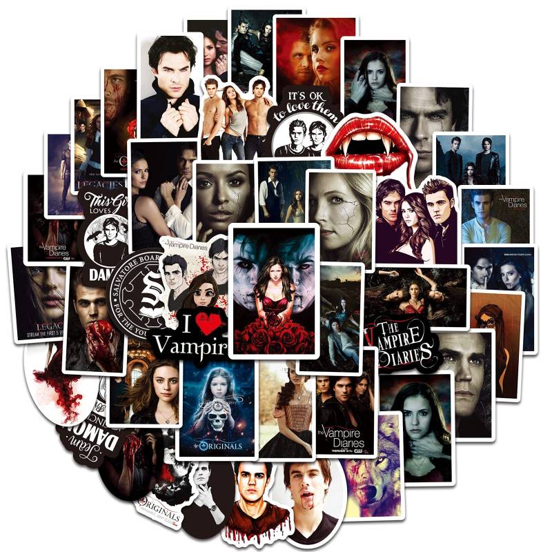 50 Stück The Vampire Diaries Wasserfeste Aufkleber Sticker Set für Kinder Jugendliche Klassische Film Vinyl Aufkleber für Auto Laptop Skateboard Fahrrad Moped Motorrad Motorräder Gepäck Computer von Gaojiwanju