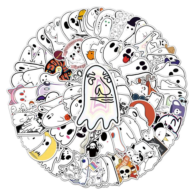 Gaojiwanju 100 Stück Ghost Wasserfeste Aufkleber Sticker Set für Kinder Jugendliche Geister Vinyl Aufkleber für Auto Laptop Skateboard Fahrrad Moped Motorrad Motorräder Gepäck Computer Koffer von Gaojiwanju